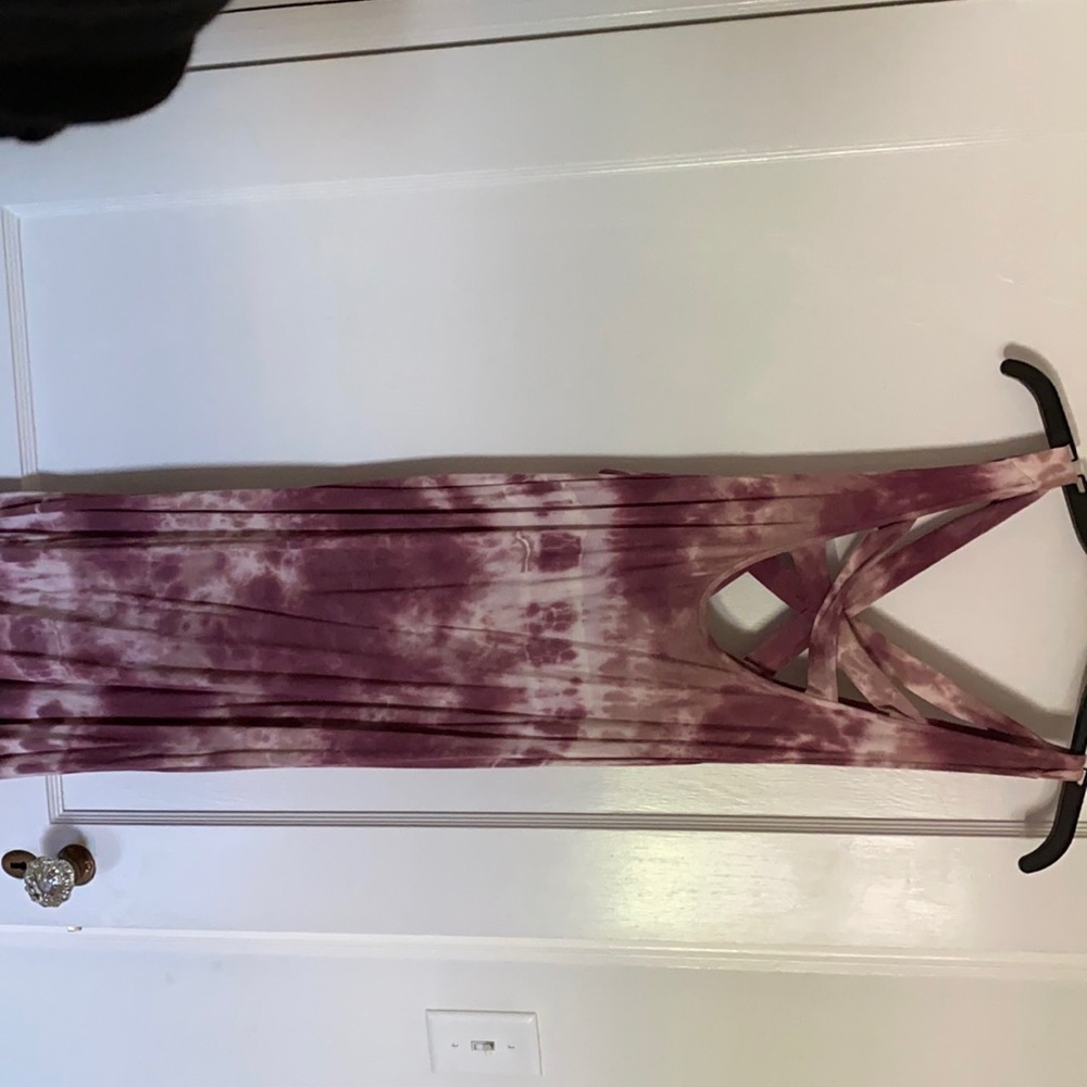 Purple and white tie dye strappy swing dress